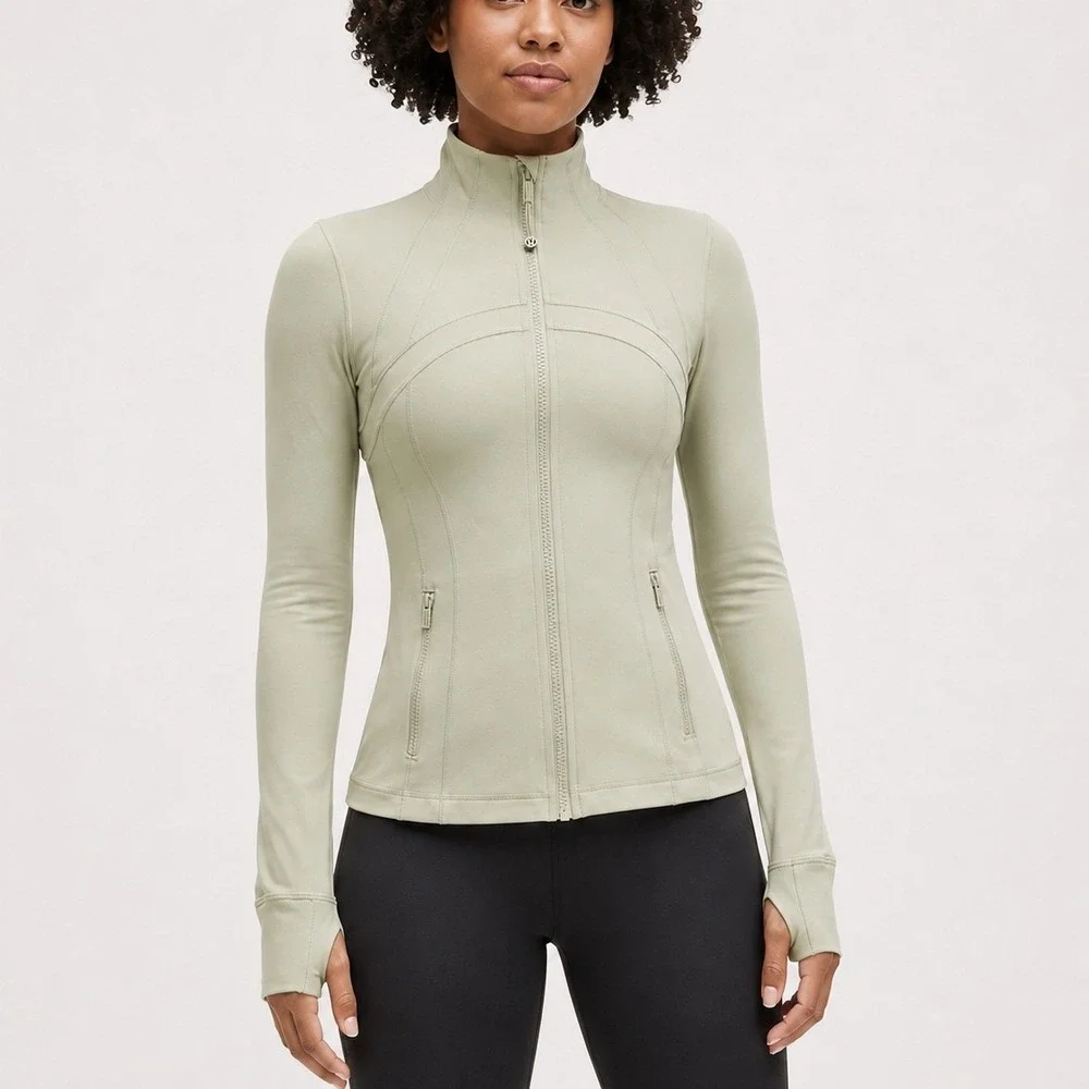 Lululemon Define Jacket Nulu Fog Green Size 2 Slim Fit Thumbholes